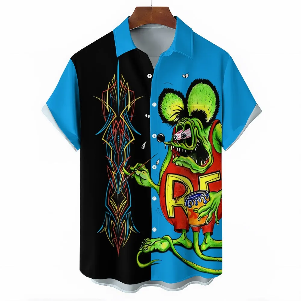 Modified Car Fun Cartoon Print Short Sleeve Shirt 2410008208