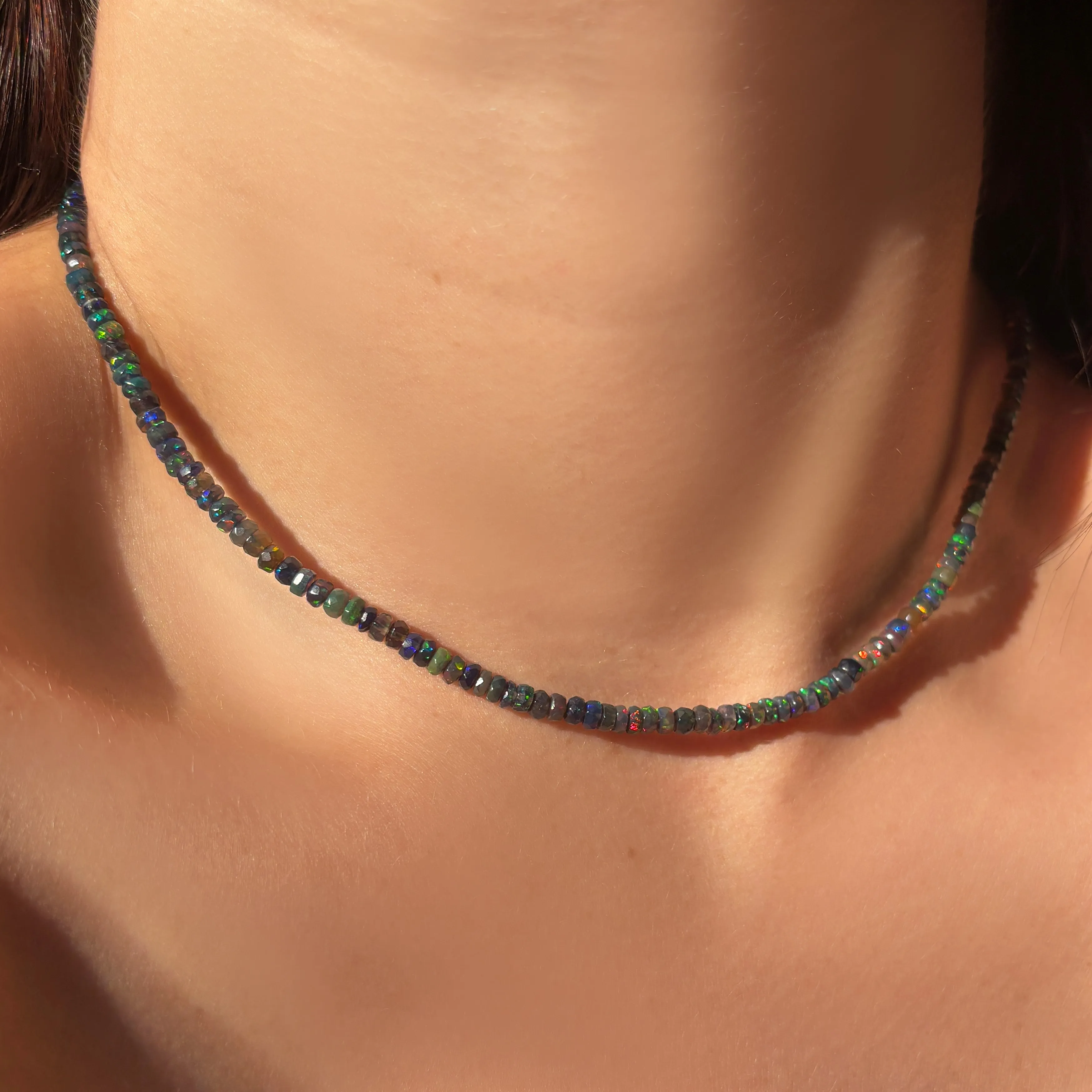 Natural Black Faceted Opal Necklace