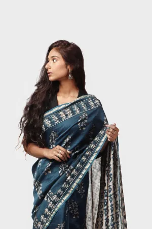 Natural dyed Dabu sarees - Malhar -Kairi Indigo