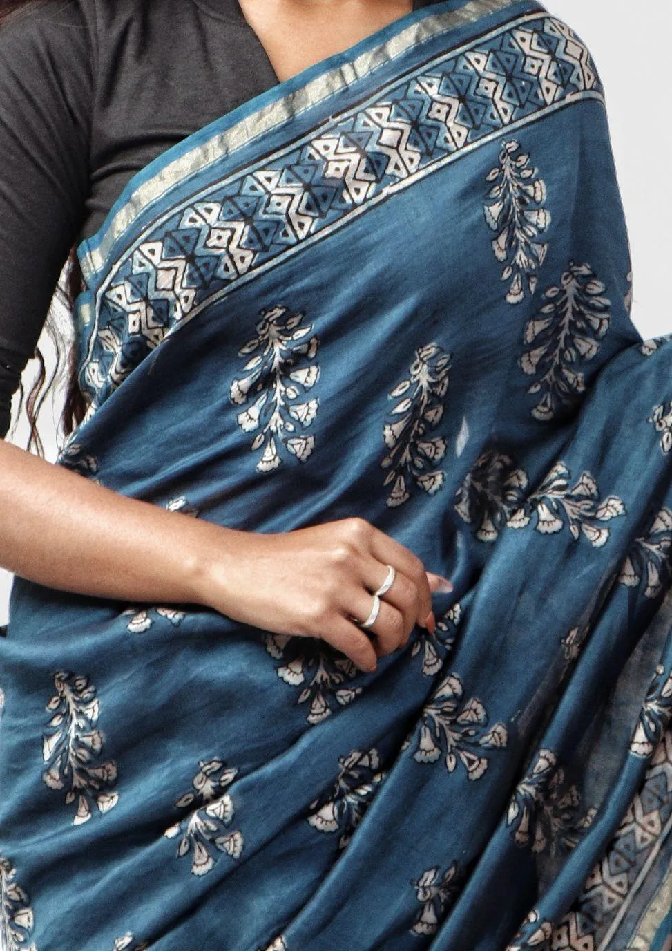 Natural dyed Dabu sarees - Malhar -Kairi Indigo