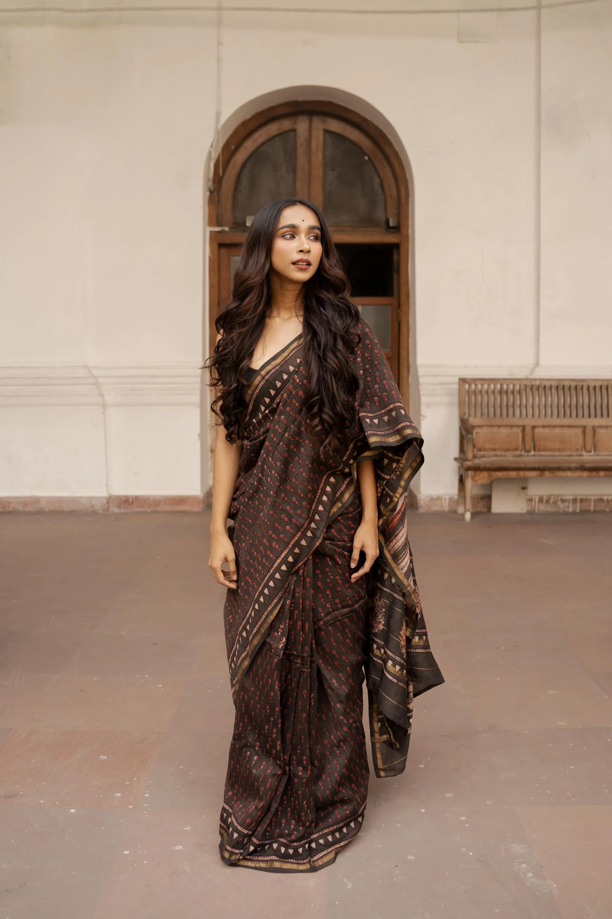 Natural dyed Dabu sarees - Malhar - Kashish