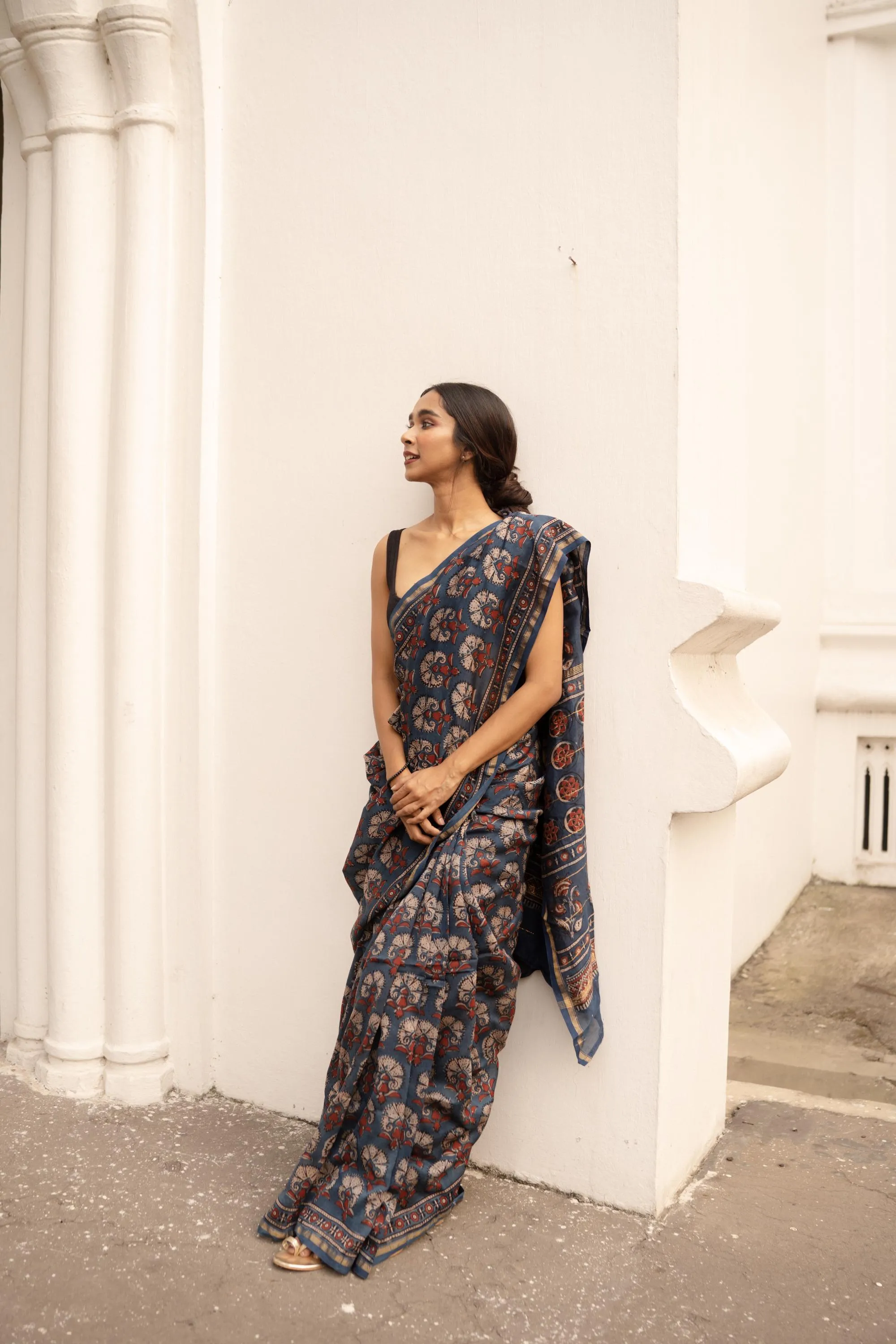 Natural dyed Dabu sarees - Malhar -Kusum