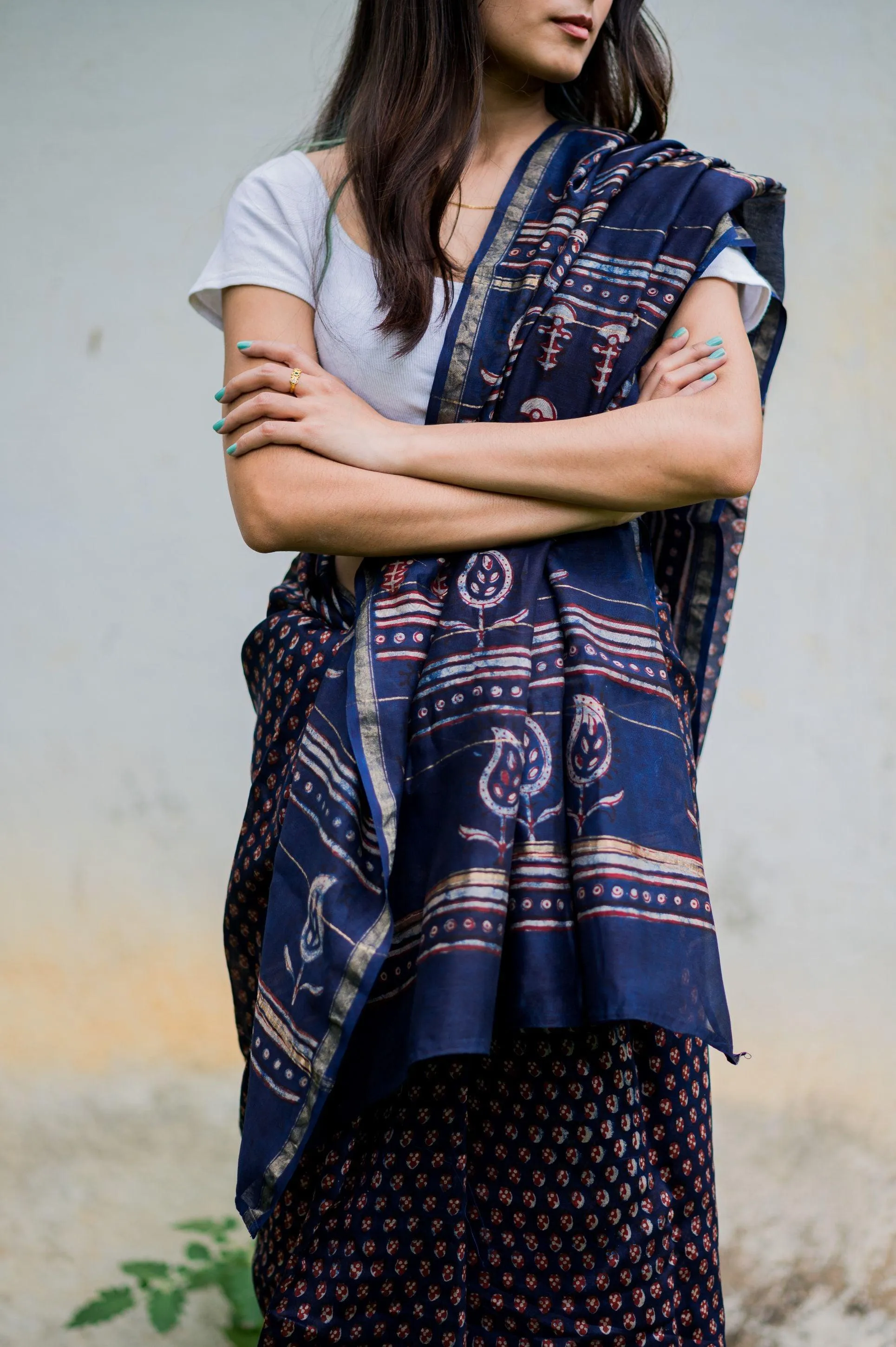 Natural dyed Dabu sarees - Malhar - Pharad Makkhi