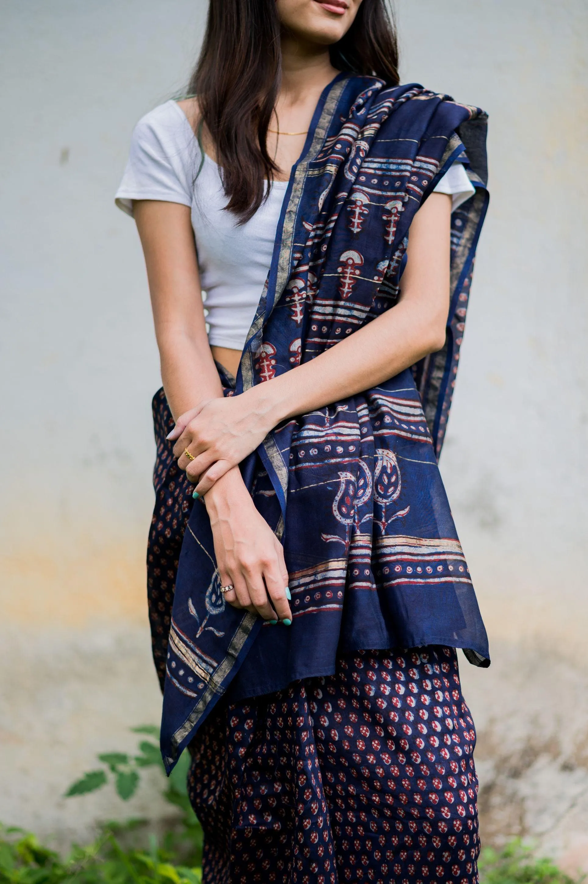 Natural dyed Dabu sarees - Malhar - Pharad Makkhi