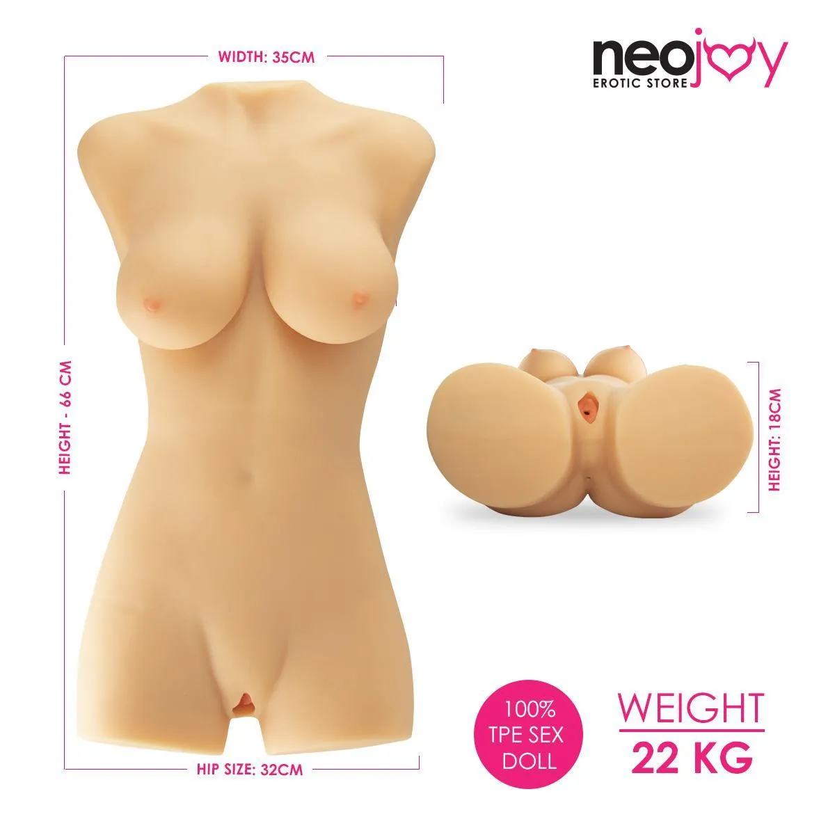 Neojoy Realistic Honey Love Doll  with Ass & Vagina TPE Flesh - Extra Large 22 Kg