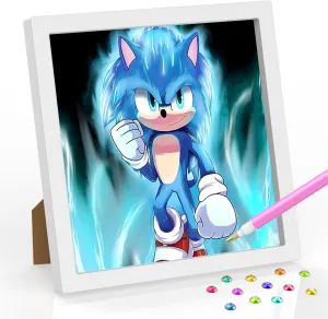 NEW Cartoon Diamond Painting Kit for Kids with Frame, Sonic Diamond Art for Kids Age 4-8-12 Years Old Kids Easy Art Kit with Beautiful Package for Wall Decor