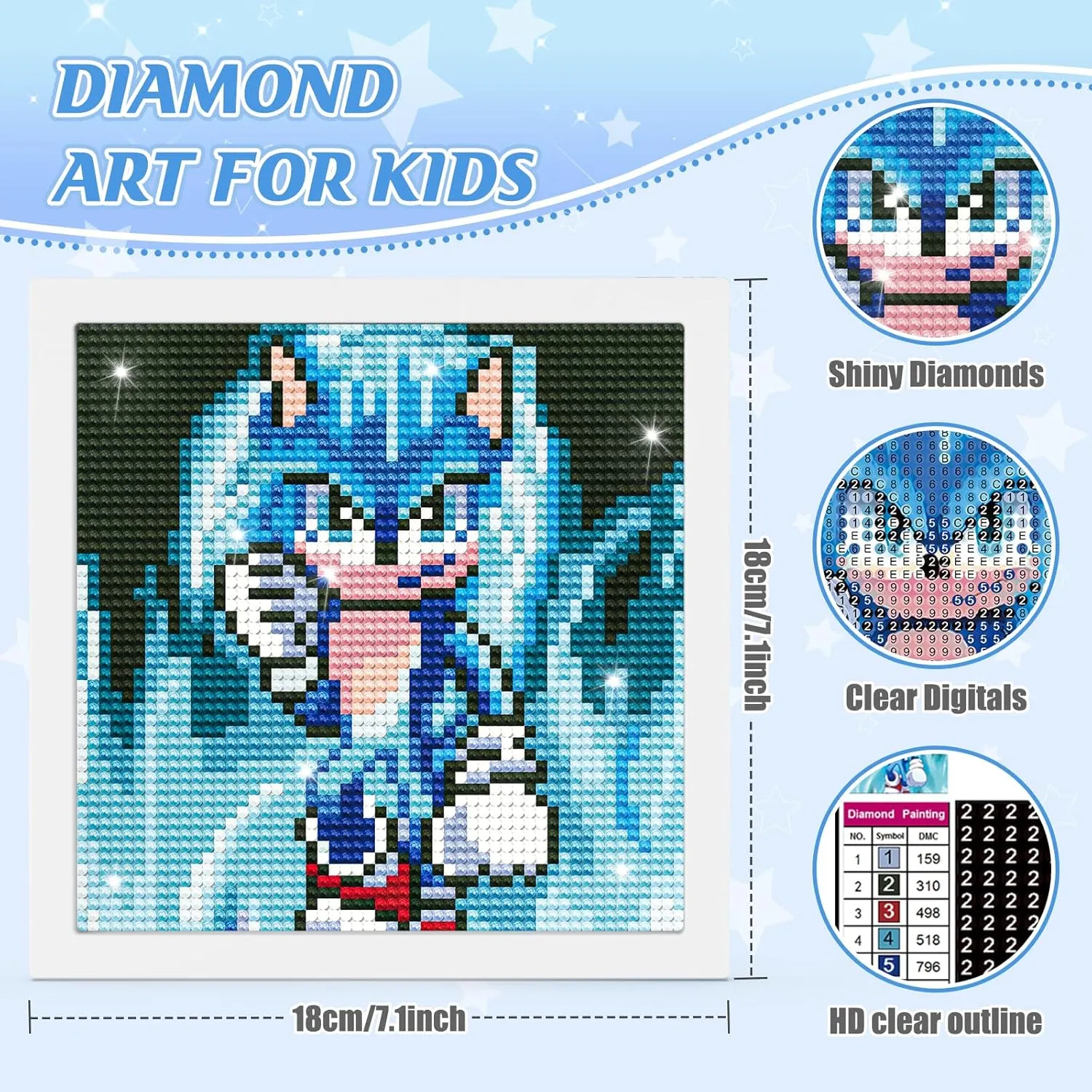 NEW Cartoon Diamond Painting Kit for Kids with Frame, Sonic Diamond Art for Kids Age 4-8-12 Years Old Kids Easy Art Kit with Beautiful Package for Wall Decor