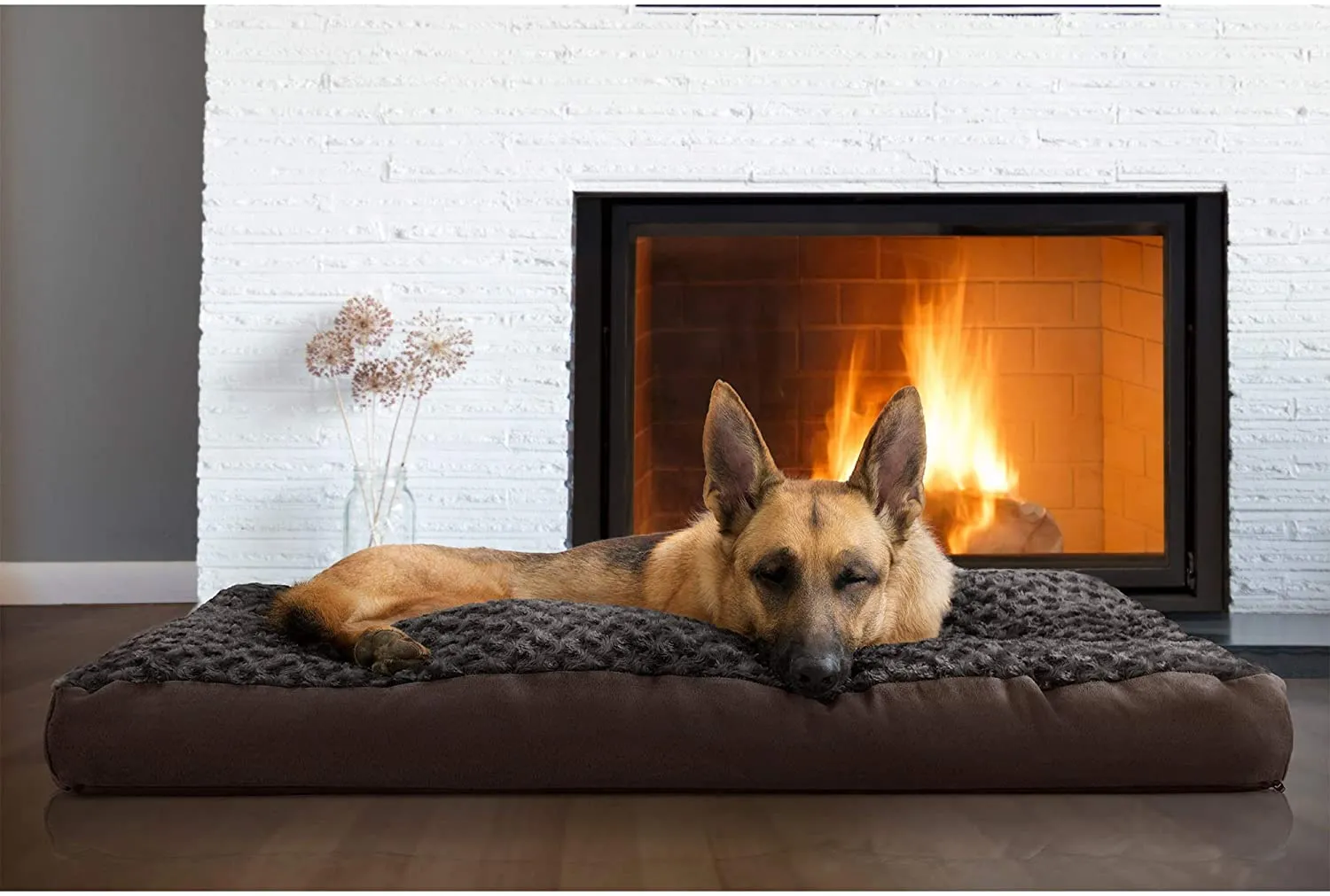 New Furhaven Pet Dog Bed - Deluxe Ultra Plush Faux Fur Pillow Cushion Traditional Mattress Pet Bed with Removable Cover for Dogs and Cats, Chocolate, Jumbo