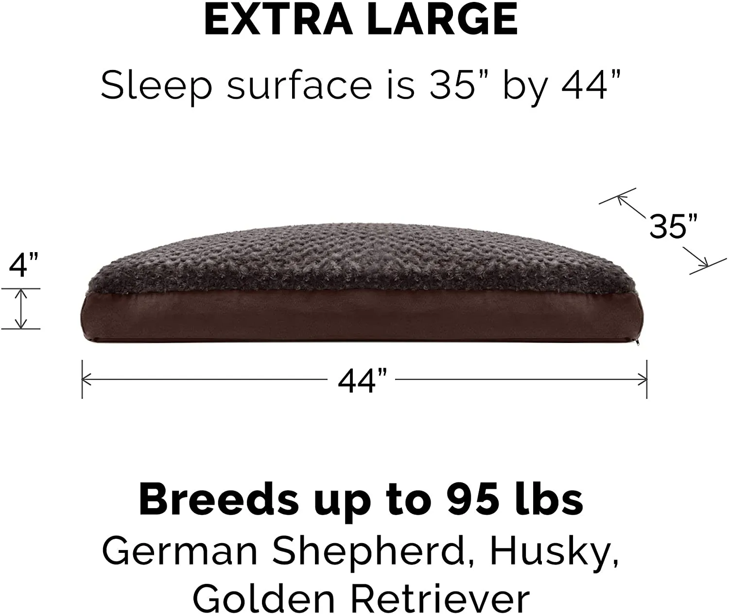 New Furhaven Pet Dog Bed - Deluxe Ultra Plush Faux Fur Pillow Cushion Traditional Mattress Pet Bed with Removable Cover for Dogs and Cats, Chocolate, Jumbo
