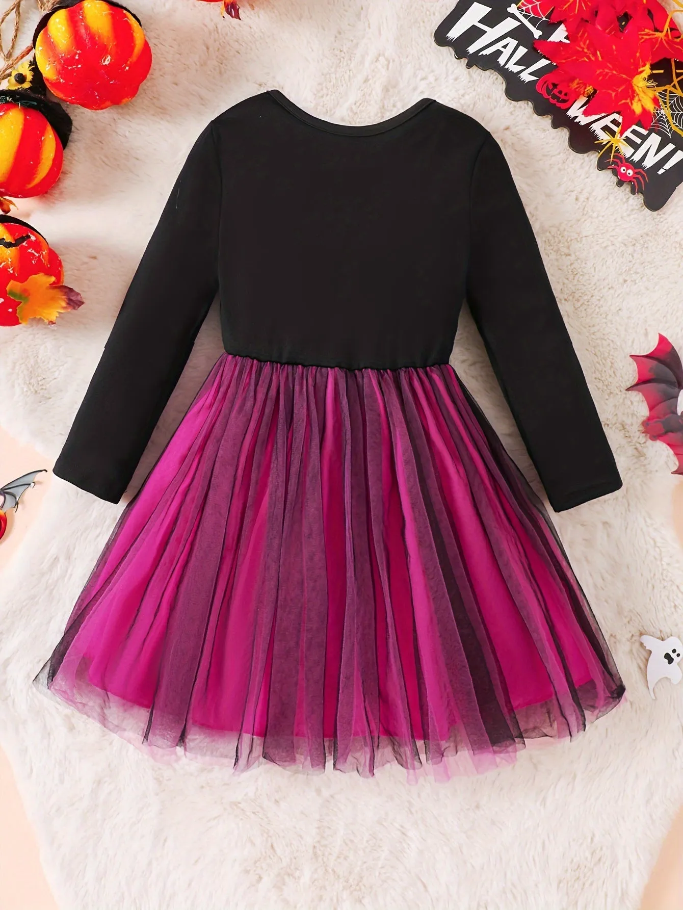 NEW Girls Halloween Princess Dress With Cartoon Skeleton Print For Winterfall Parties, Sz 4yr