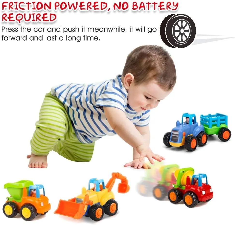 New in box! Yiosion Farm n Country Friction Powered Vehicle Set, no batteries needed! Tractor, Bulldozer, Dump Truck, Cement Mixer, Ages 18 Months 