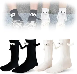 NEW NALACAL Holding Hands Socks, Couple Magnetic Hand Socks, Unisex Mid Tube Funny Hand In Hand Socks, Couple Holding Hands Socks, Funny Socks, Matching Couple Socks, Mid-Tube Socks (Black   White)