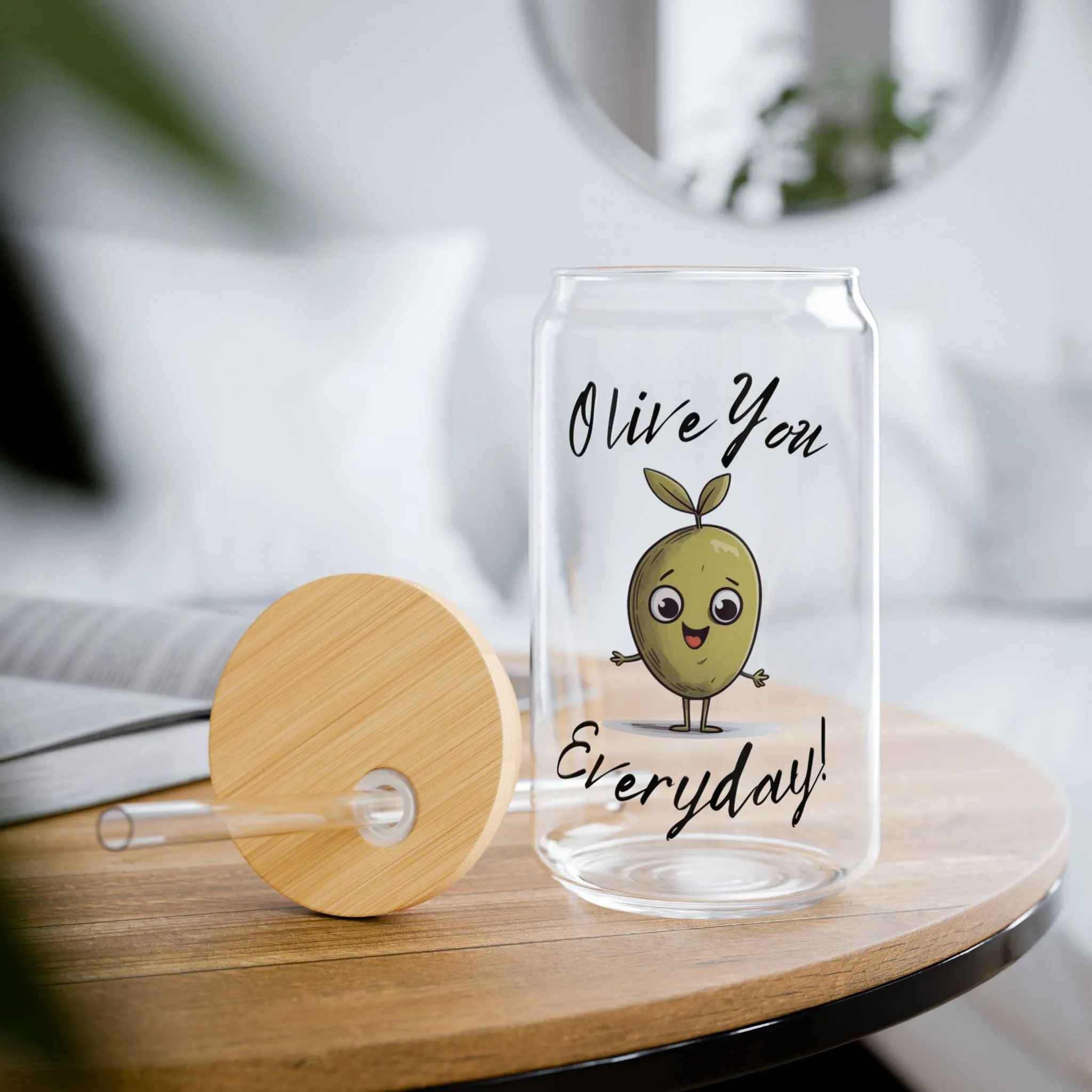 Olive you everyday! / Olive tree cartoon / Sipper Glass, 16oz