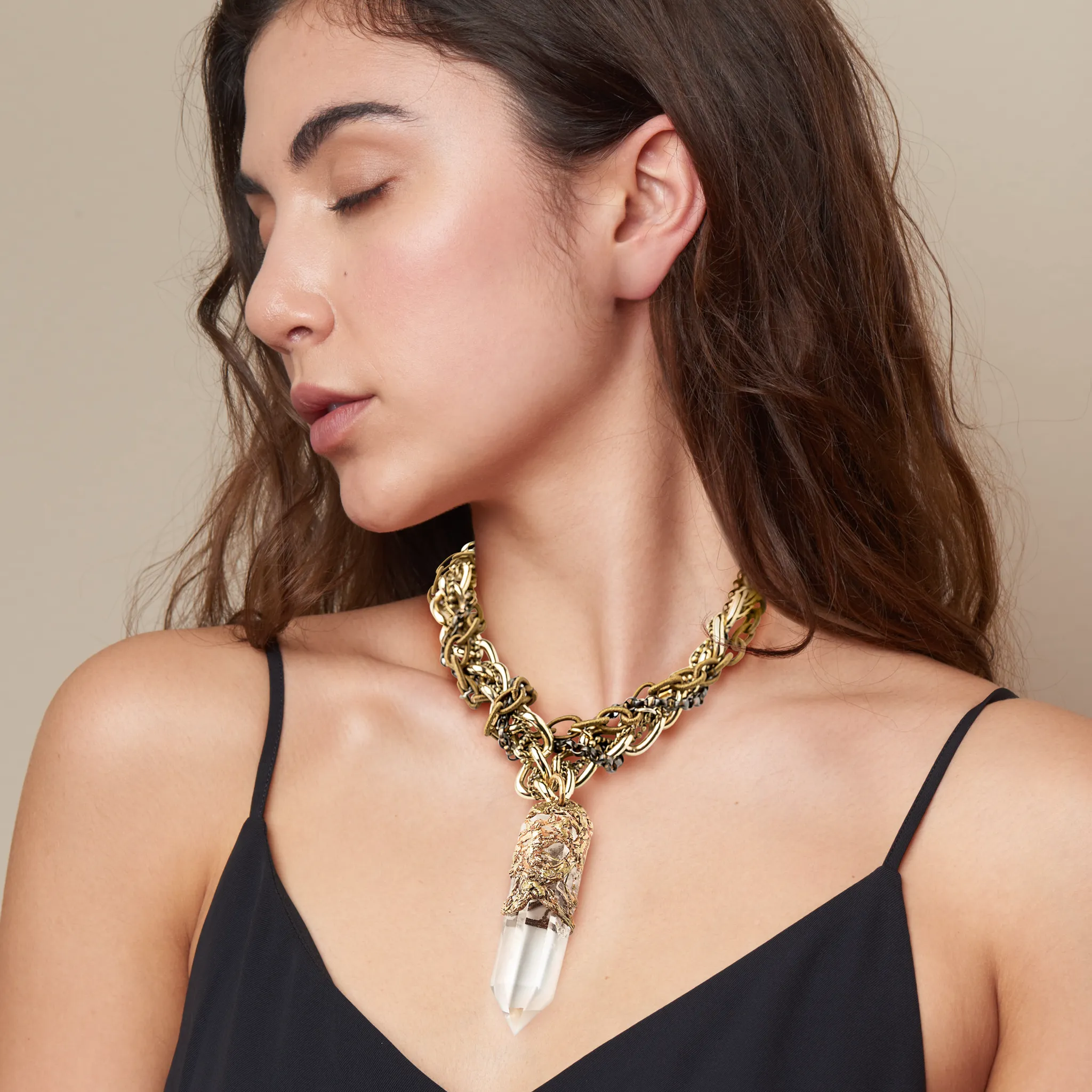 One-Of-A-Kind Colombian Quartz Crystal Necklace With Vintage Roped Chain