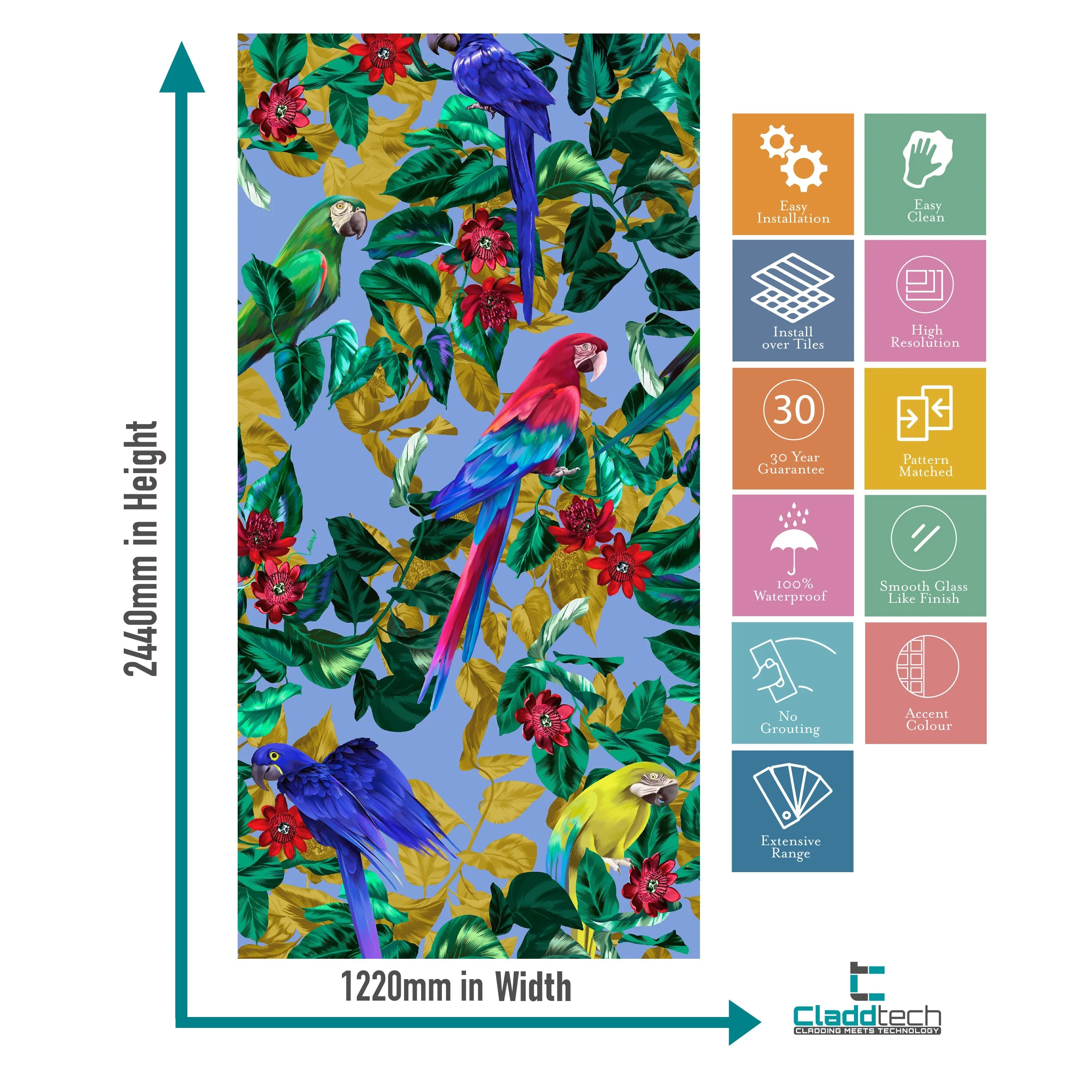 Parrot Paradise Acrylic Shower Wall Panel Home Decor 2440mm x 1220mm