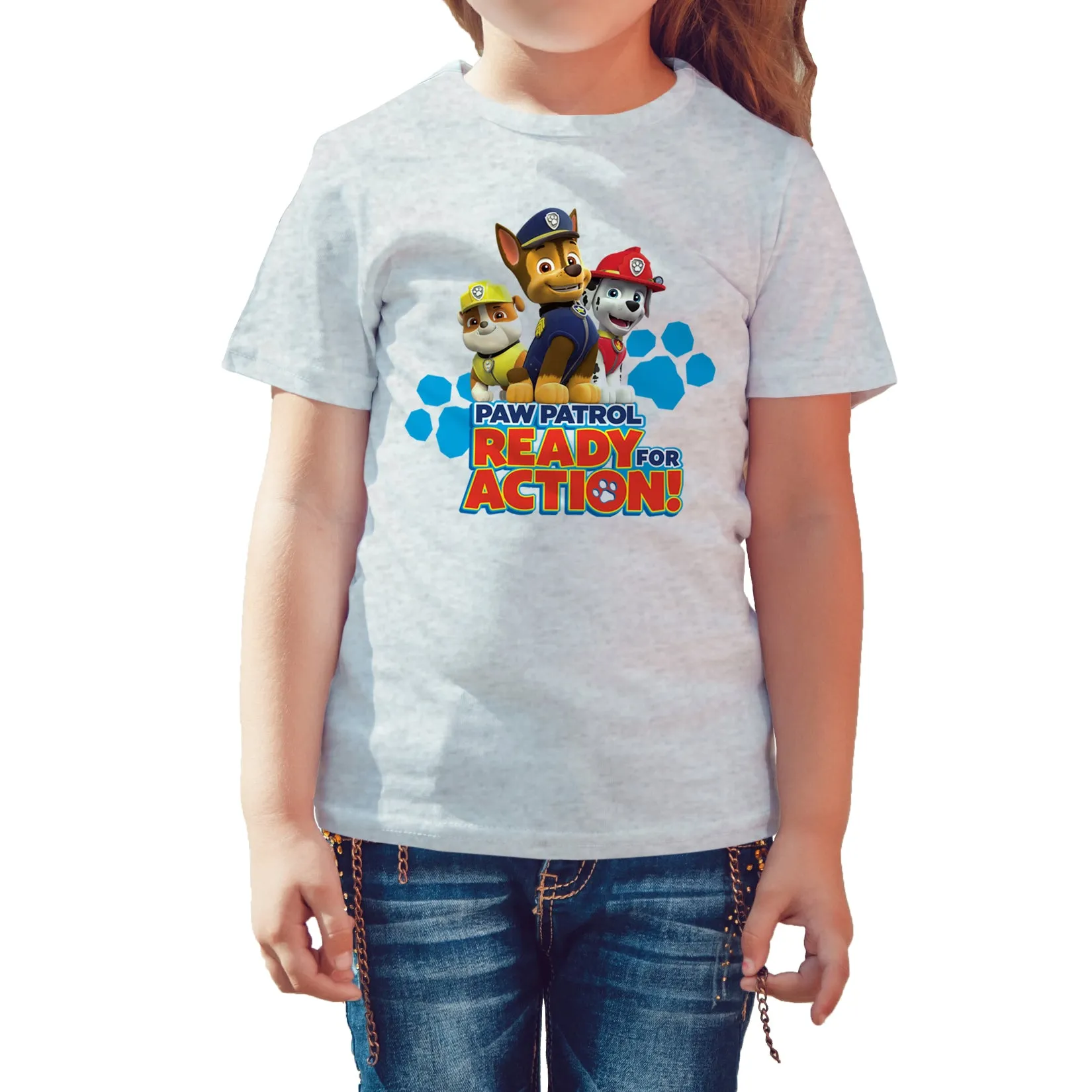 Paw Patrol Ready For Action Official Kid's T-Shirt (Heather Grey)