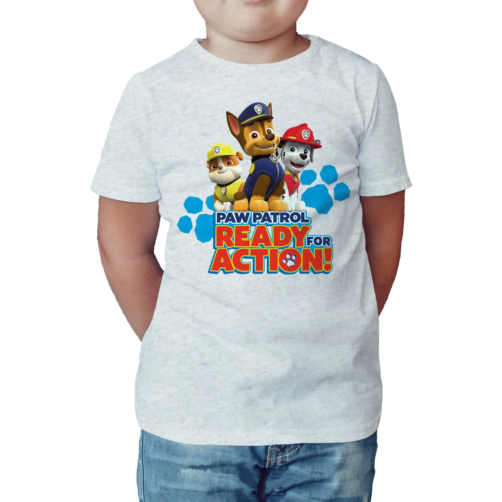 Paw Patrol Ready For Action Official Kid's T-Shirt (Heather Grey)