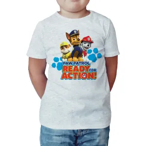 Paw Patrol Ready For Action Official Kid's T-Shirt (Heather Grey)