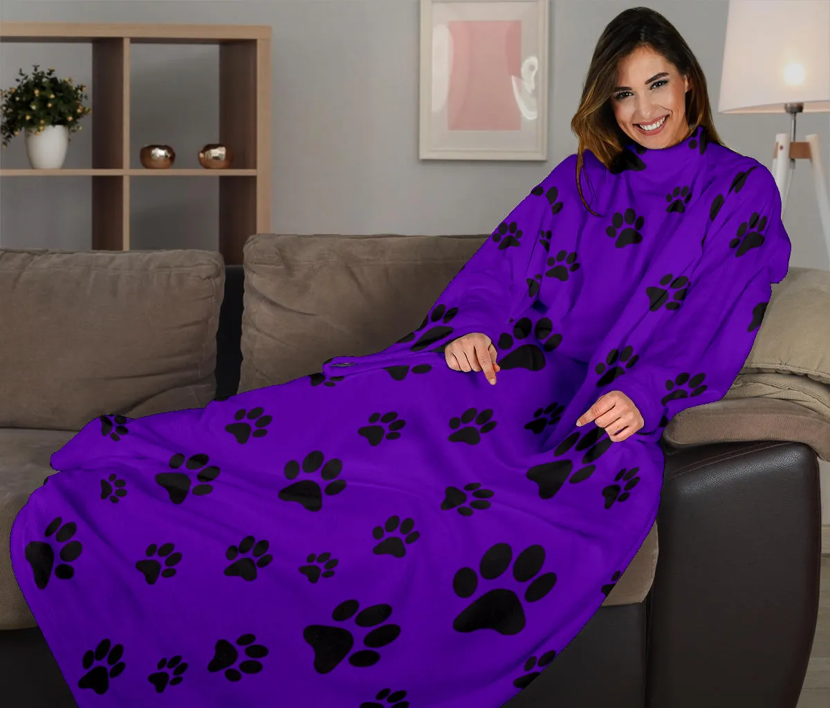 Paw Prints Adult Sleeve Blanket - Purple