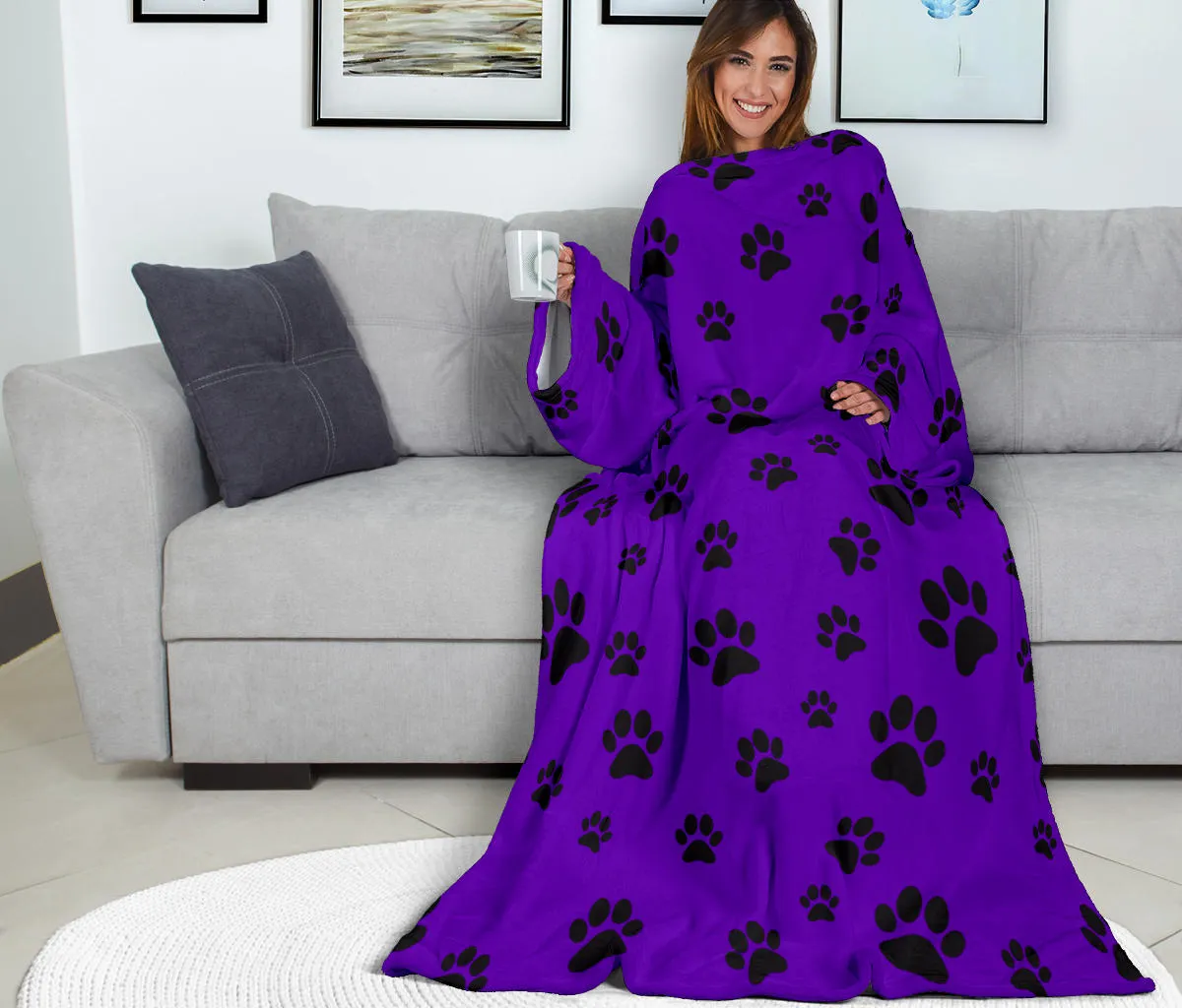 Paw Prints Adult Sleeve Blanket - Purple