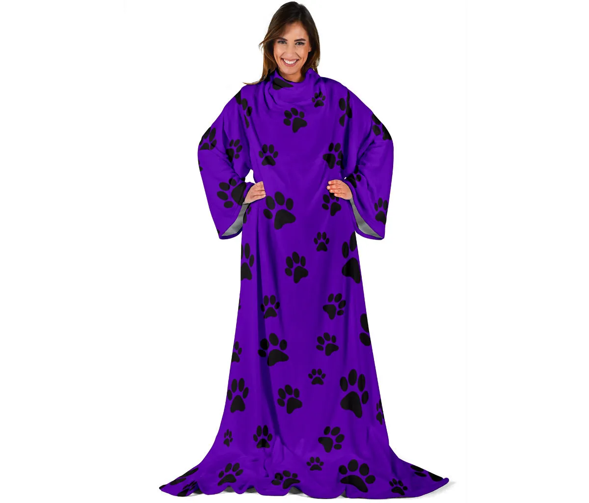 Paw Prints Adult Sleeve Blanket - Purple