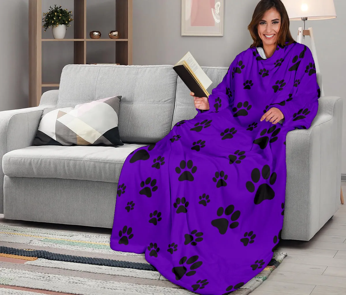 Paw Prints Adult Sleeve Blanket - Purple