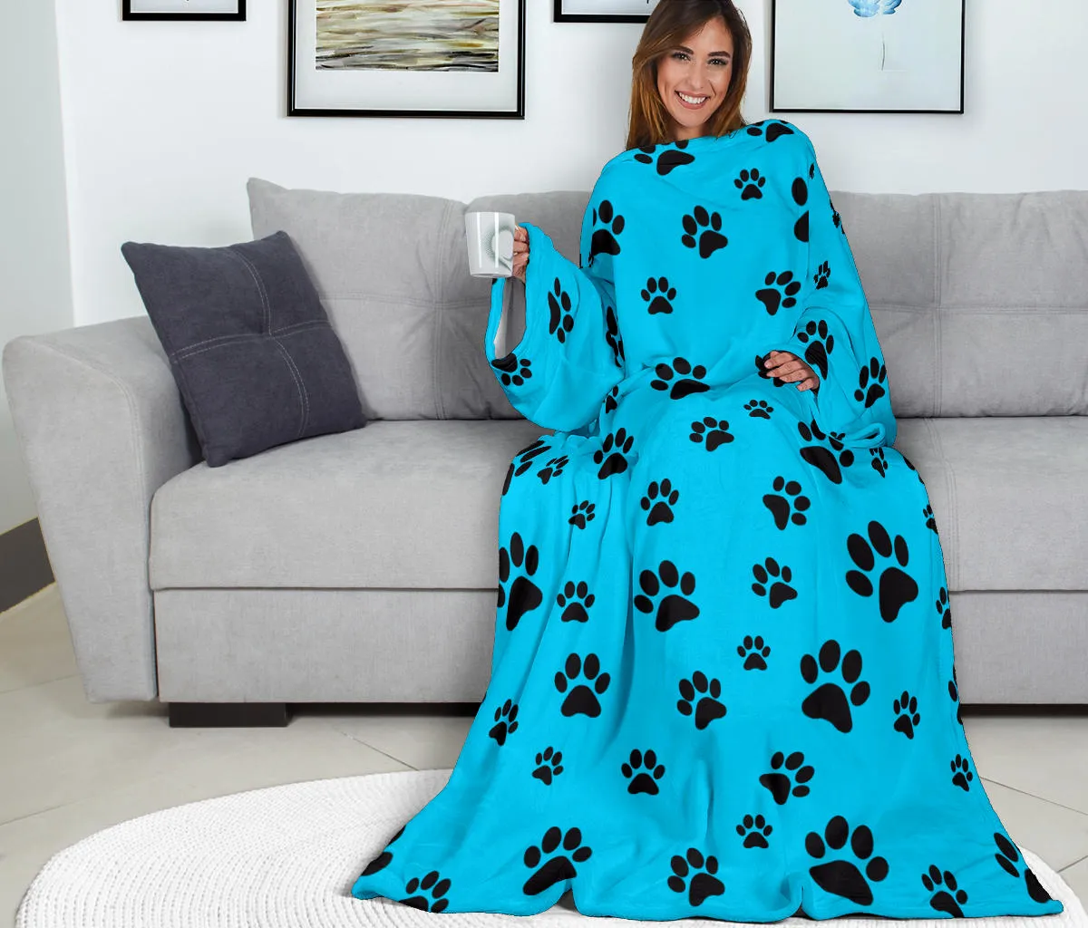 Paw Prints Adult Sleeve Blanket - Turquoise