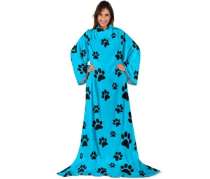 Paw Prints Adult Sleeve Blanket - Turquoise