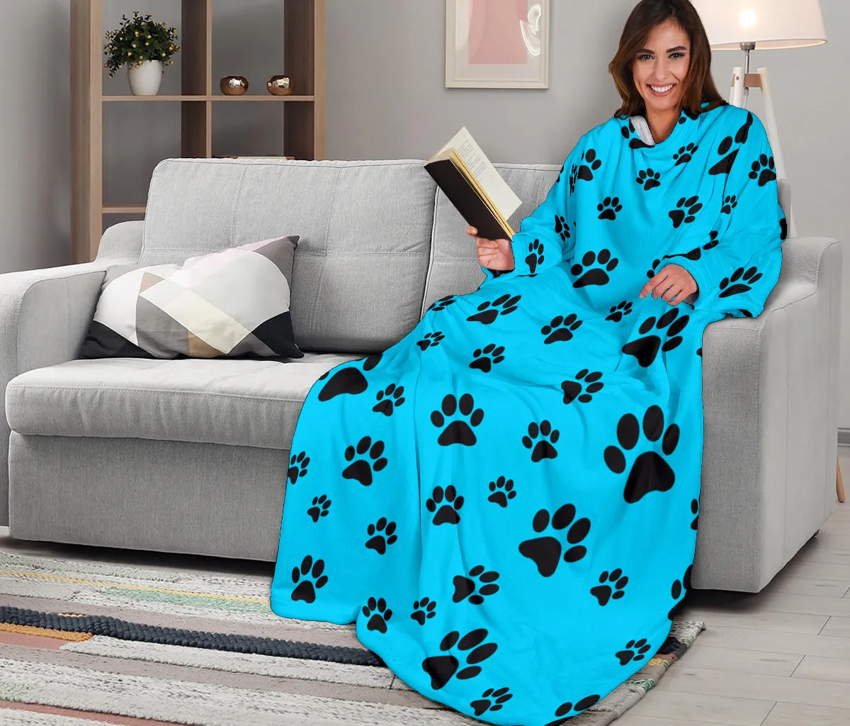 Paw Prints Adult Sleeve Blanket - Turquoise