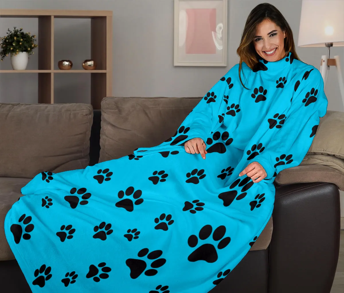 Paw Prints Adult Sleeve Blanket - Turquoise
