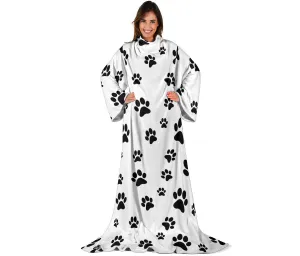 Paw Prints Adult Sleeve Blanket - White