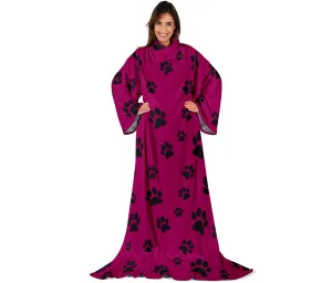 Paw Prints Adult Sleeve Blanket - Wine