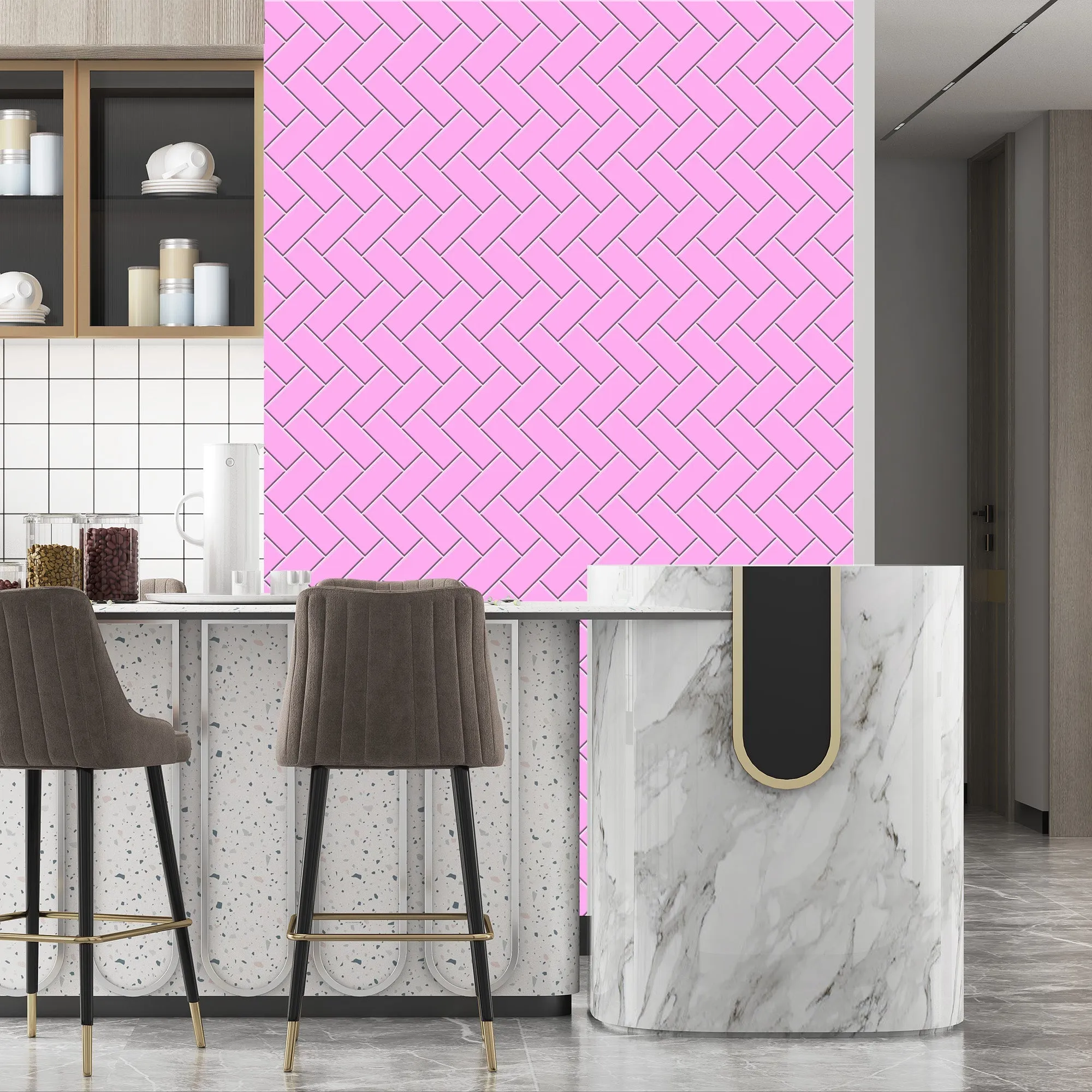 Pink Diagonal Herringbone Tile Acrylic Shower Panel 2440mm x 1220mm ( 3mm Thick)