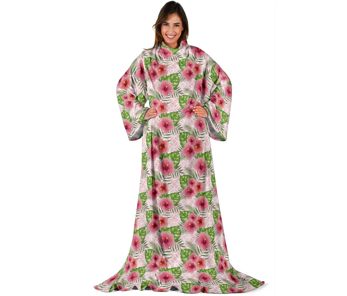 Pink Flowers Adult Sleeve Blanket