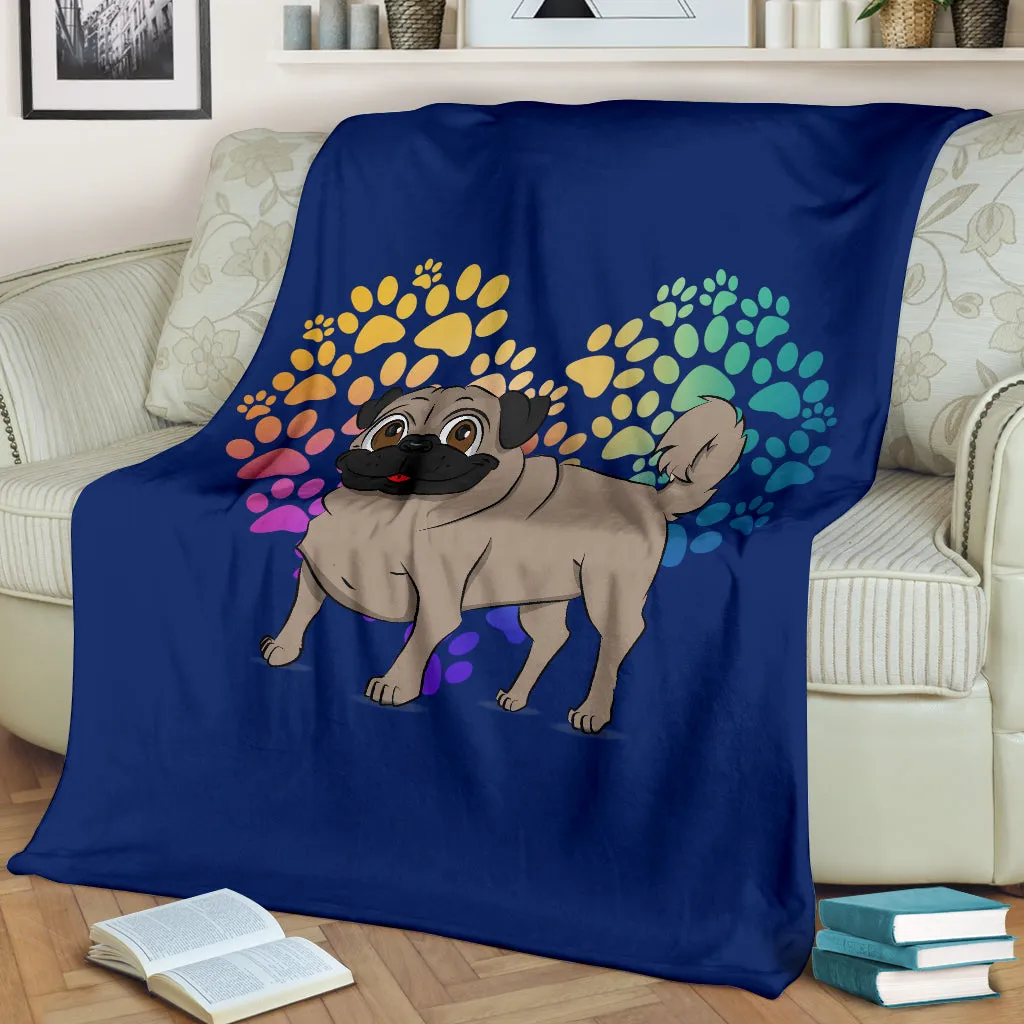 Pug Cartoon Heart Blanket