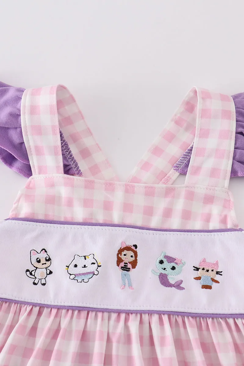 Purple Cartoon Embroidery Girl Dress