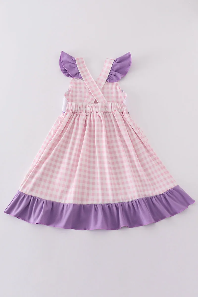 Purple Cartoon Embroidery Girl Dress