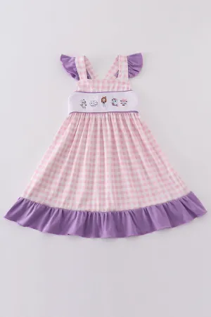 Purple Cartoon Embroidery Girl Dress