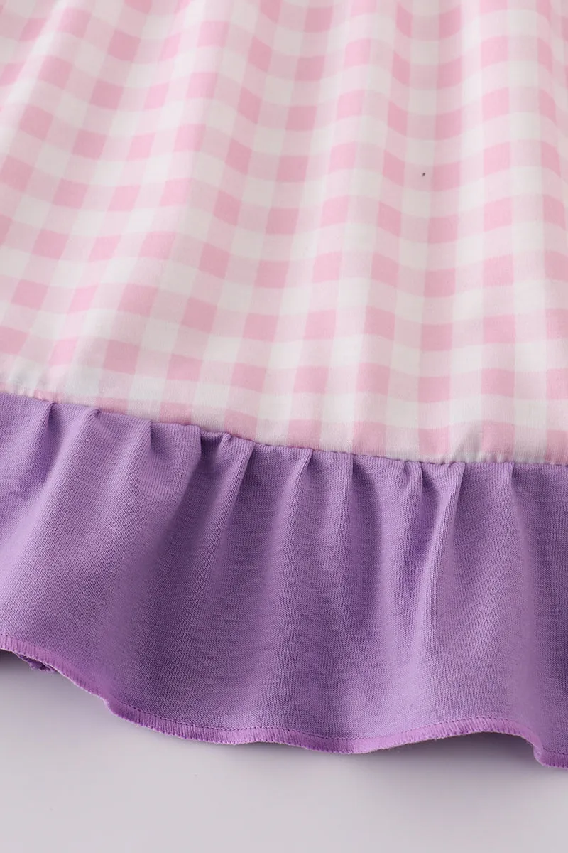 Purple Cartoon Embroidery Girl Dress