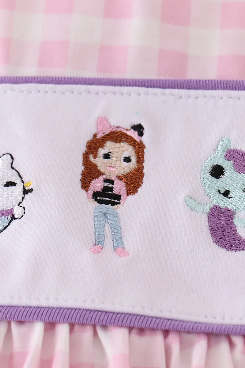 Purple Cartoon Embroidery Girl Set