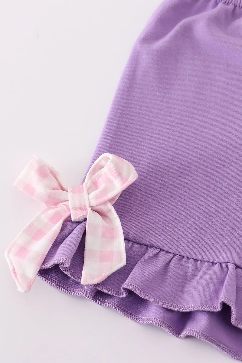 Purple Cartoon Embroidery Girl Set