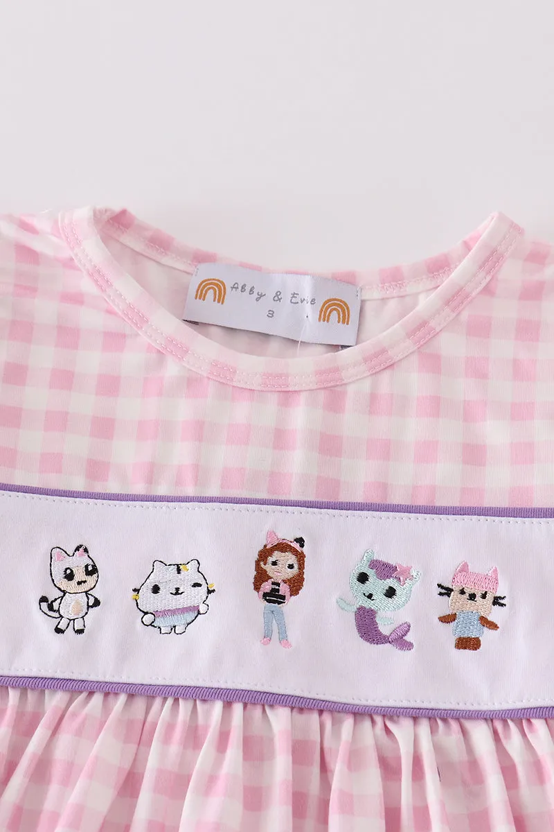 Purple Cartoon Embroidery Girl Set