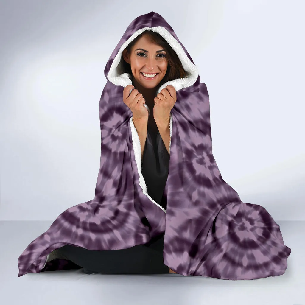 Purple Tie Dye Hooded Blanket With White Fleece Lining