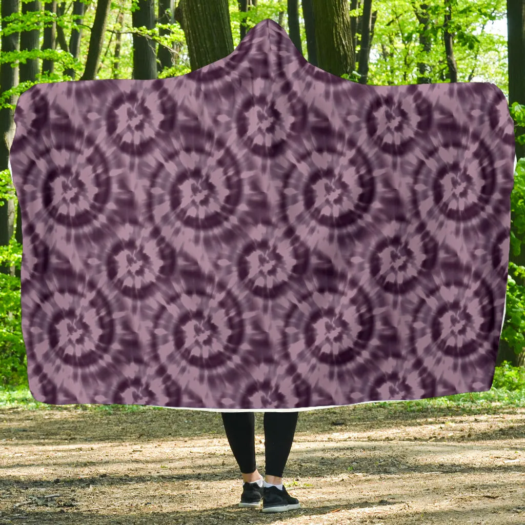 Purple Tie Dye Hooded Blanket With White Fleece Lining