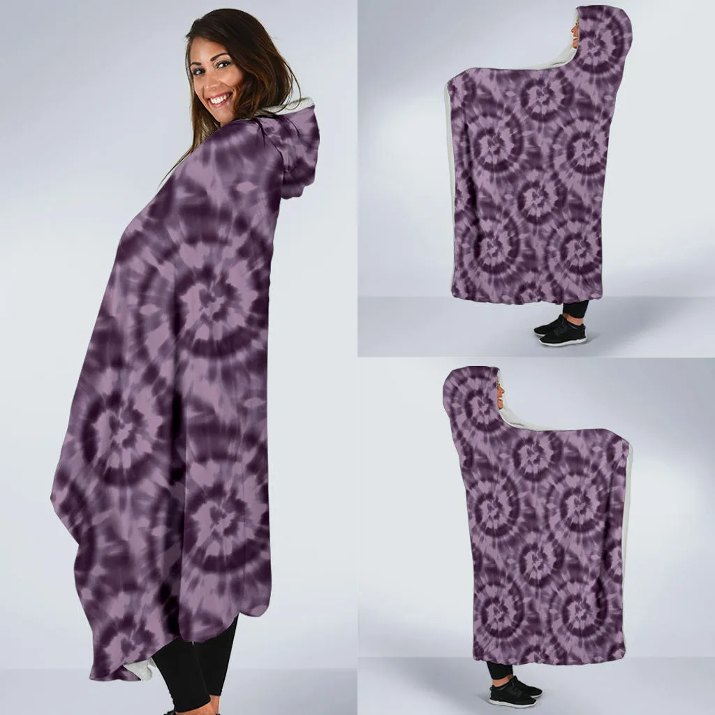Purple Tie Dye Hooded Blanket With White Fleece Lining