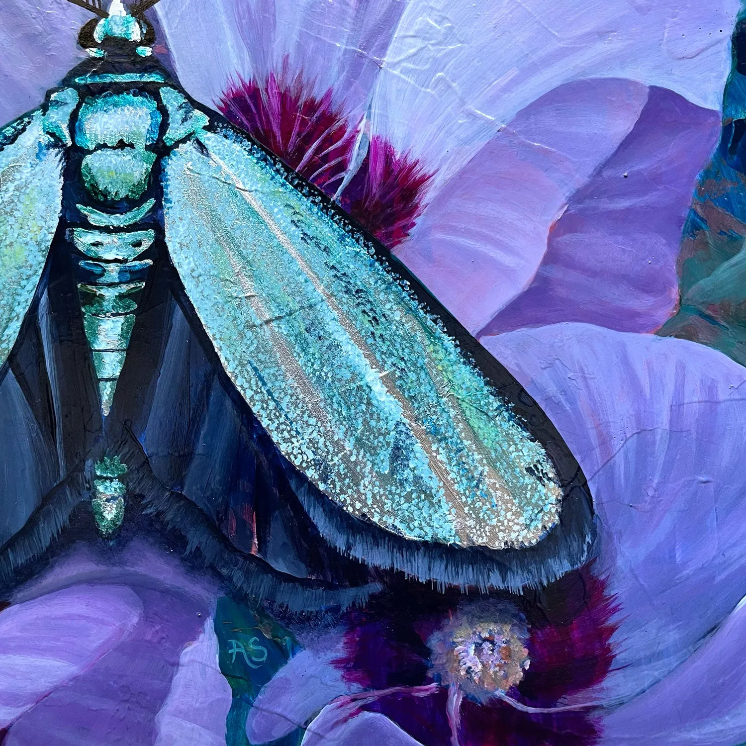"Tranquility" Satin Forester Moth Painting 8x10