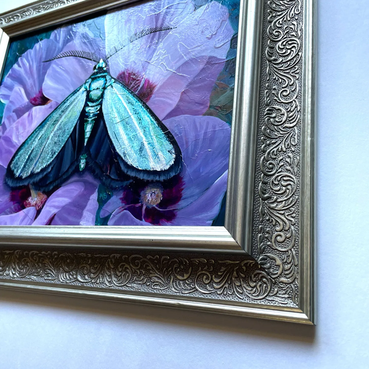 "Tranquility" Satin Forester Moth Painting 8x10