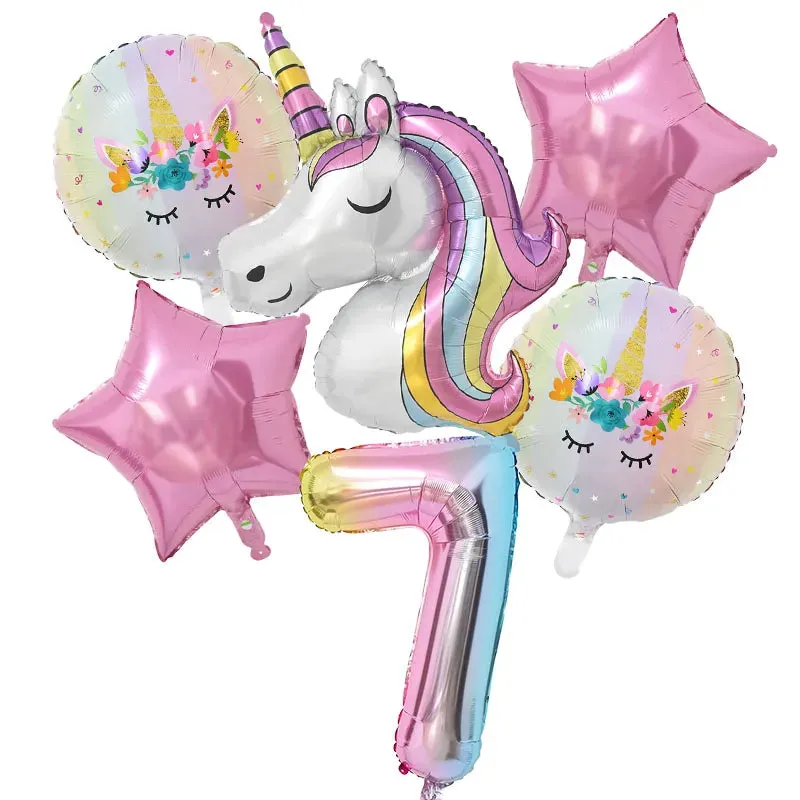 Rainbow Unicorn Balloon Set 32 inch Number Foil Balloons Kids Unicorn Theme Birthday Party Decorations Baby Shower
