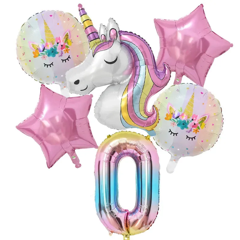 Rainbow Unicorn Balloon Set 32 inch Number Foil Balloons Kids Unicorn Theme Birthday Party Decorations Baby Shower