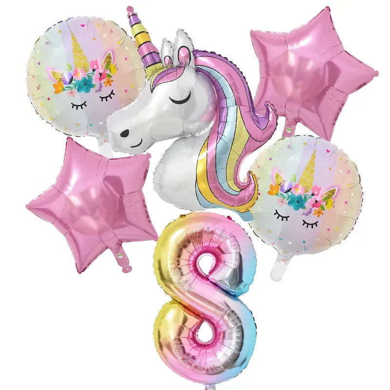 Rainbow Unicorn Balloon Set 32 inch Number Foil Balloons Kids Unicorn Theme Birthday Party Decorations Baby Shower